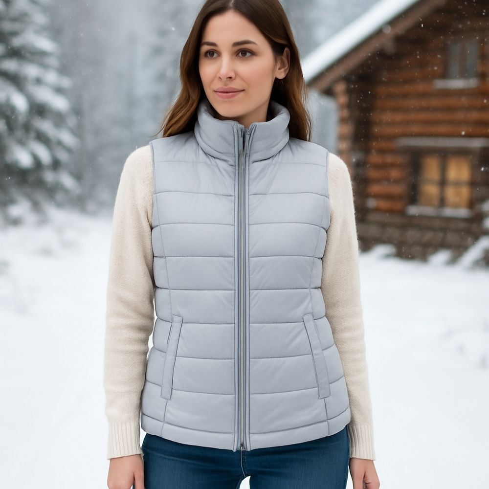 Rue21 Light Gray Puffer Zip Up Vest Women’s Size Large